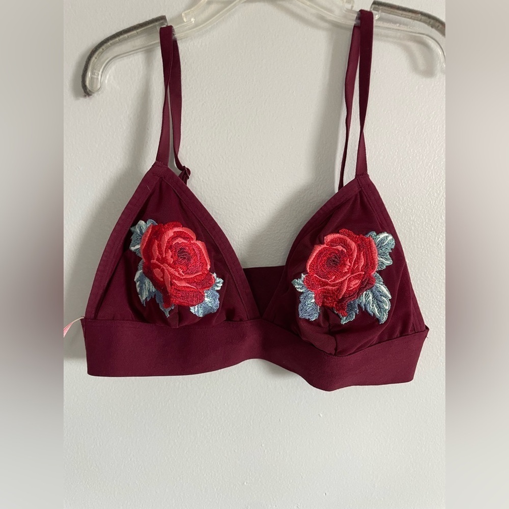 PINK Victoria's Secret Burgundy Floral Bralette lace triangle size medium